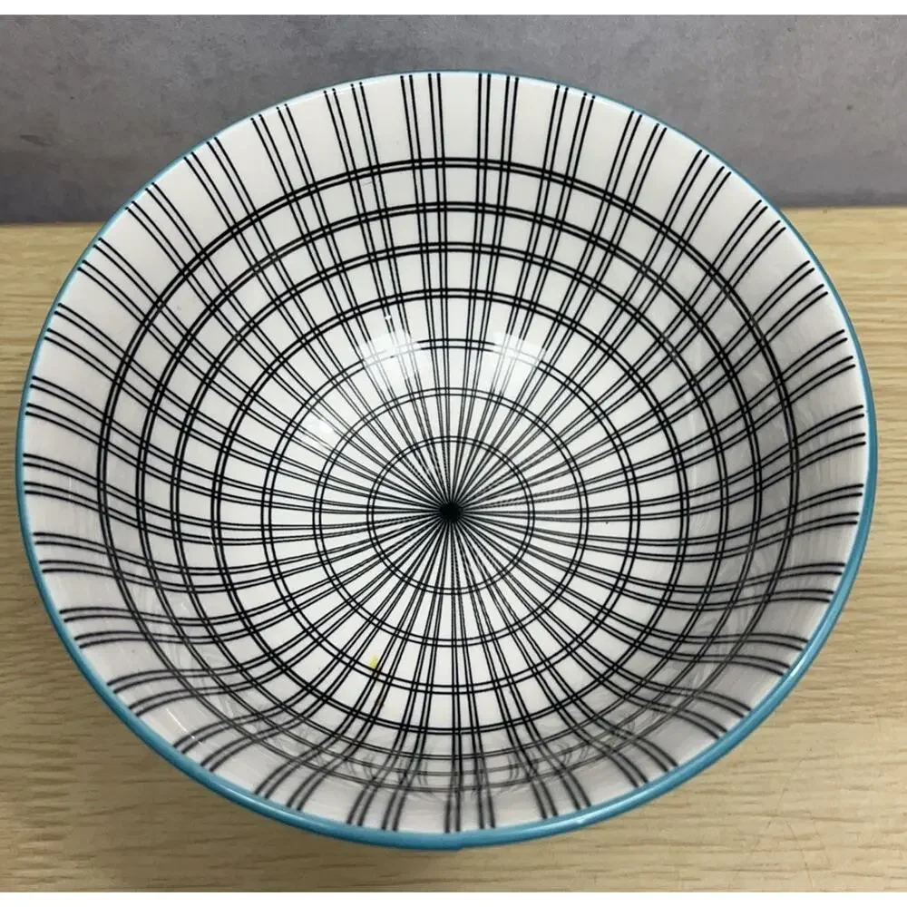 Dover & York Turquoise Lot of 2 Black Blue White Soup Cereal Bowl 6” Boho